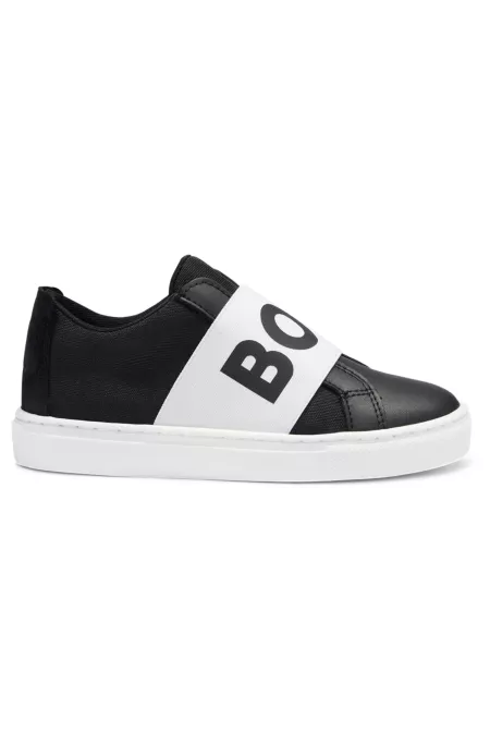 Kids' logo-strap trainers in canvas and leather