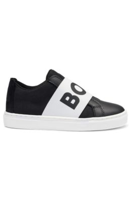 Kids' logo-strap trainers in canvas and leather, Black