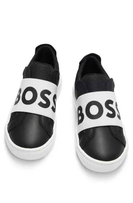 Kids' logo-strap trainers in canvas and leather