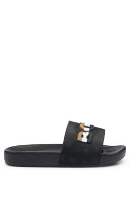 Kids' contrast-logo slides in PVC, Black