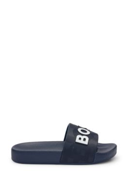 Kids' contrast-logo slides in PVC, Dark Blue