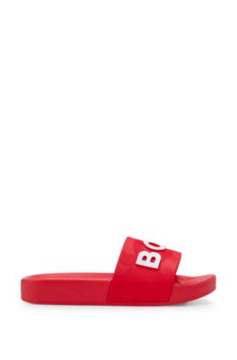 Kids' contrast-logo slides in PVC, Red