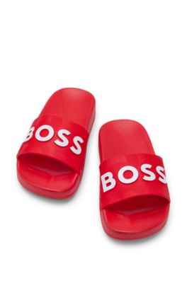 Kids' contrast-logo slides in PVC, Red