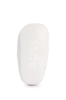 Baby logo-strap slippers in leather, White