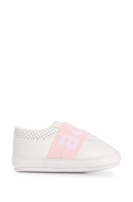 Baby logo-strap slippers in leather, White