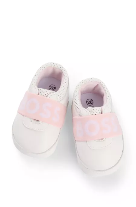 Baby logo-strap slippers in leather