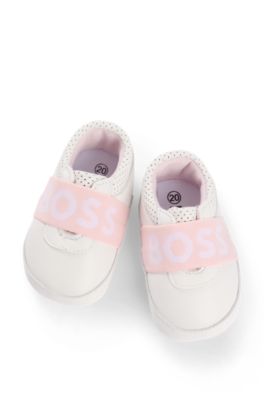 Baby logo-strap slippers in leather, White