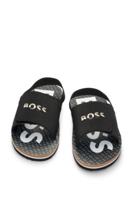 Kids' backstrap slides with branded riptape upper, Black