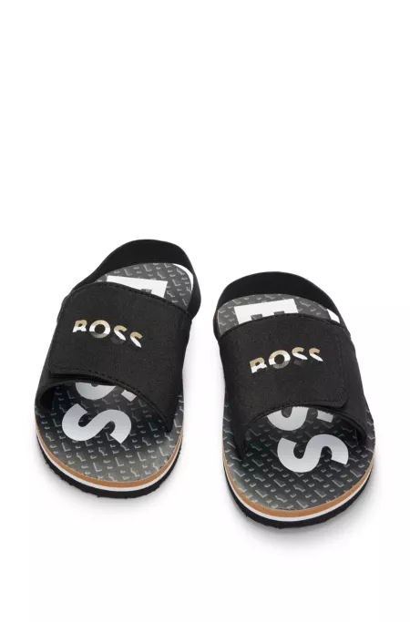Kids' backstrap slides with branded riptape upper