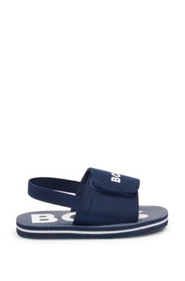 Kids' backstrap slides with branded riptape upper, Dark Blue
