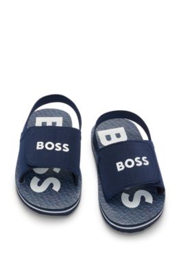 Kids' backstrap slides with branded riptape upper, Dark Blue