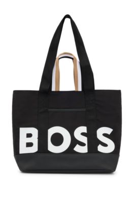 Kids' logo-print shopper bag in cotton twill, Black