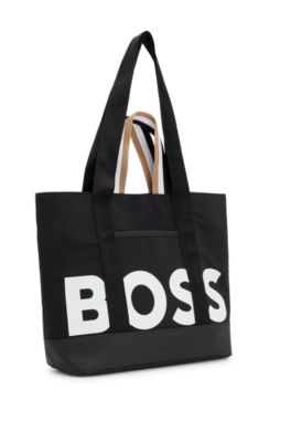 Kids' logo-print shopper bag in cotton twill, Black