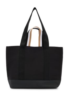 Kids' logo-print shopper bag in cotton twill, Black