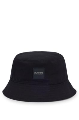 Kids' rubber-logo bucket hat in cotton twill, Black