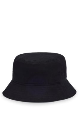 Kids' rubber-logo bucket hat in cotton twill, Black