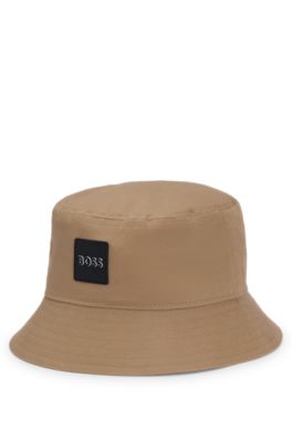 Kids' rubber-logo bucket hat in cotton twill, Brown