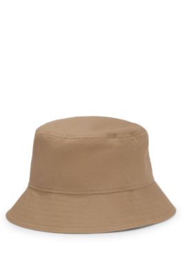 Kids' rubber-logo bucket hat in cotton twill, Brown