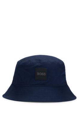 Kids' rubber-logo bucket hat in cotton twill, Dark Blue