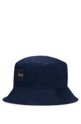 Kids' rubber-logo bucket hat in cotton twill, Dark Blue