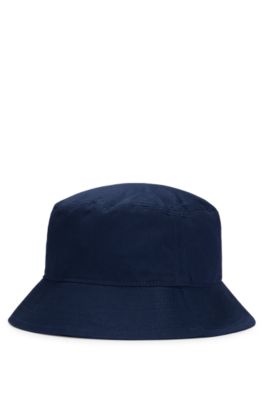 Kids' rubber-logo bucket hat in cotton twill, Dark Blue