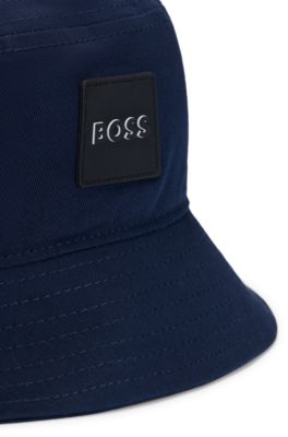Kids' rubber-logo bucket hat in cotton twill, Dark Blue