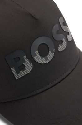 Kids' cotton-twill cap with decorative reflective logo, Black