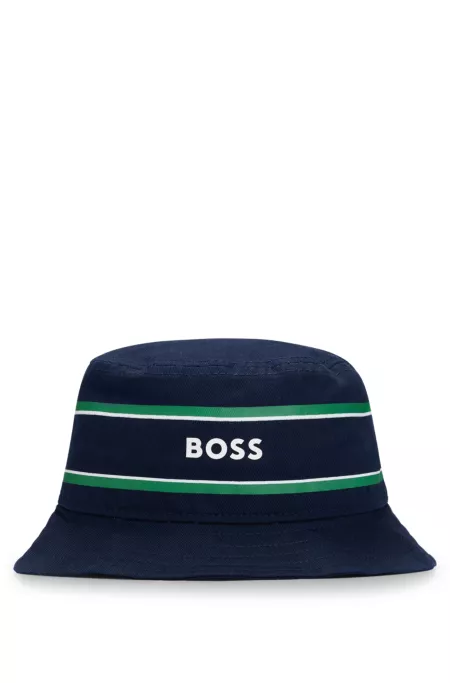 Kids' cotton-twill bucket hat with logo and stripes