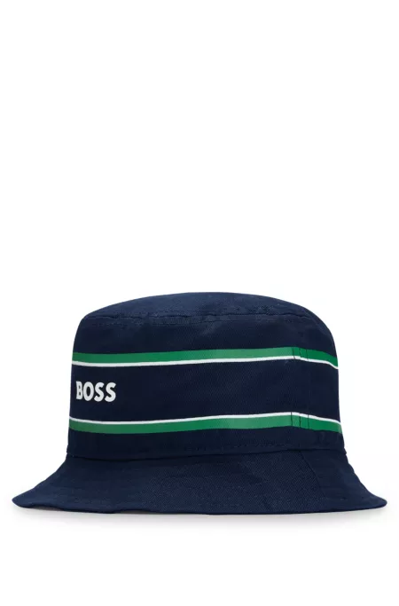 Kids' cotton-twill bucket hat with logo and stripes