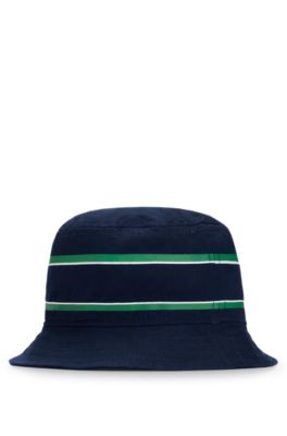 Kids' cotton-twill bucket hat with logo and stripes, Dark Blue