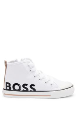 Kids' logo-print high-top trainers in canvas, White