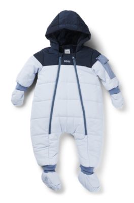 Baby snowsuit with faux-fur lining and logo details, Light Blue