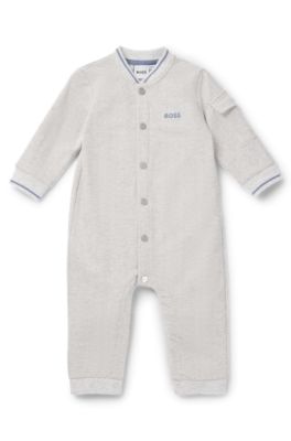 Baby stretch-cotton all-in-one with herringbone print, Silver