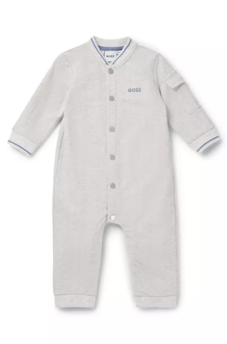 Baby stretch-cotton all-in-one with herringbone print