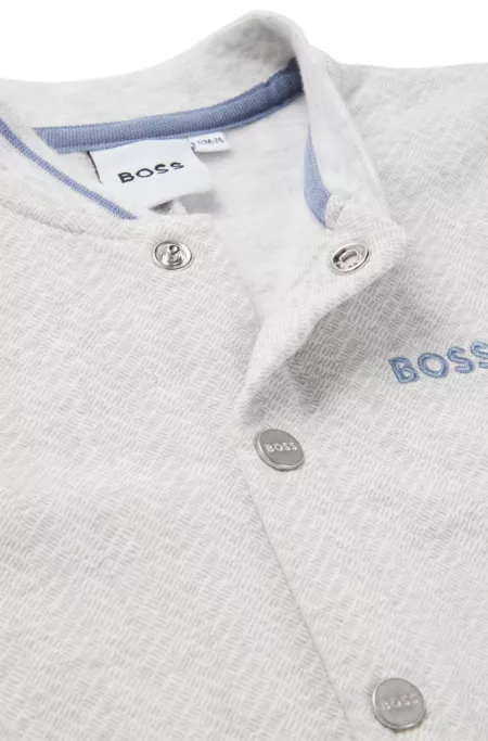 Baby stretch-cotton all-in-one with herringbone print