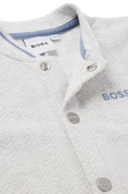 Baby stretch-cotton all-in-one with herringbone print, Silver