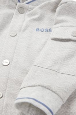 Baby stretch-cotton all-in-one with herringbone print, Silver