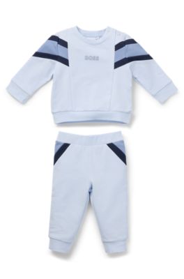 BOSS Baby tracksuit in stretch cotton with logo prints Light Blue