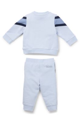 Baby tracksuit in stretch cotton with logo prints, Light Blue