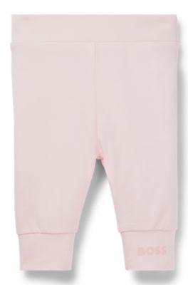 Baby leggings in stretch cotton with logo-print hem, light pink