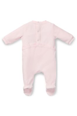 Baby sleepsuit in velvet with logo print, light pink