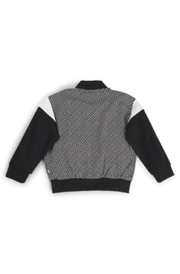 Kids' zip-up cardigan with monogram front, Black