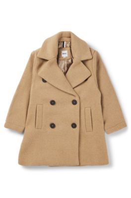 Kids' double-breasted coat with printed lining, Brown