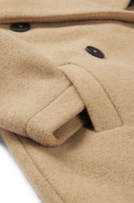 Kids' double-breasted coat with printed lining, Brown