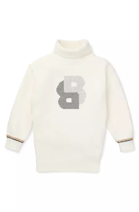 Kids' rollneck sweater dress with rhinestone Double B monogram
