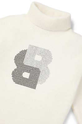 Vestido de punto para ni&ntilde;os con cuello vuelto y monograma Double B de estr&aacute;s, Blanco