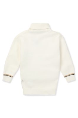 Vestido de punto para ni&ntilde;os con cuello vuelto y monograma Double B de estr&aacute;s, Blanco
