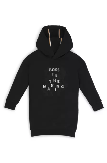 Kids' hoodie dress in stretch cotton with signature print