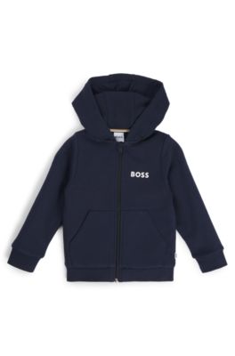 Sudadera de forro polar para ni&ntilde;os con capucha, cremallera y logo estampado, Azul oscuro