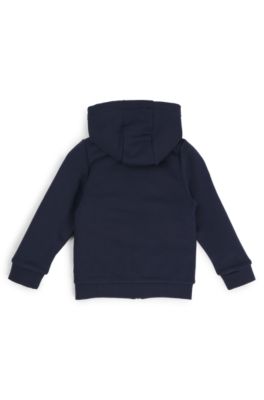 Sudadera de forro polar para ni&ntilde;os con capucha, cremallera y logo estampado, Azul oscuro